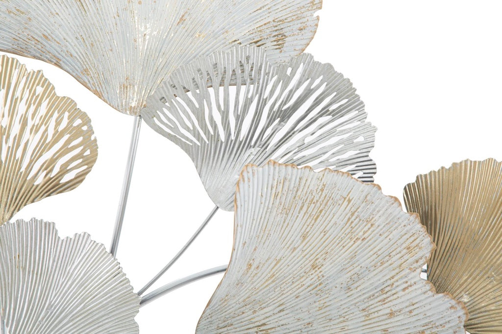 Wanddekoration Elva mit Ginkgo Blättern in Silber und Gold 113cm