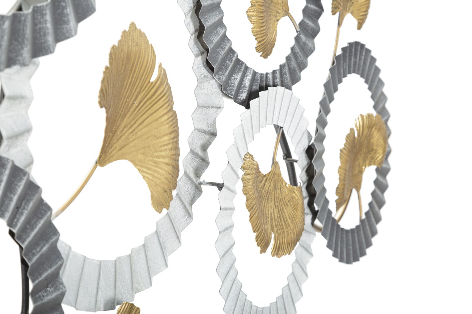 Wanddeko Ginkgo Metall Gold Silber mit Kreisdesign 126 cm