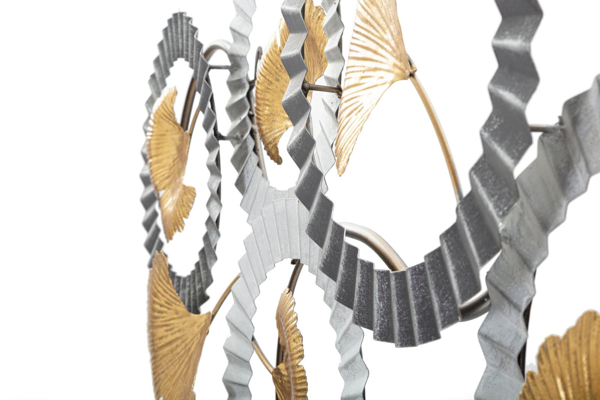 Wanddeko Ginkgo Metall Gold Silber mit Kreisdesign 126 cm