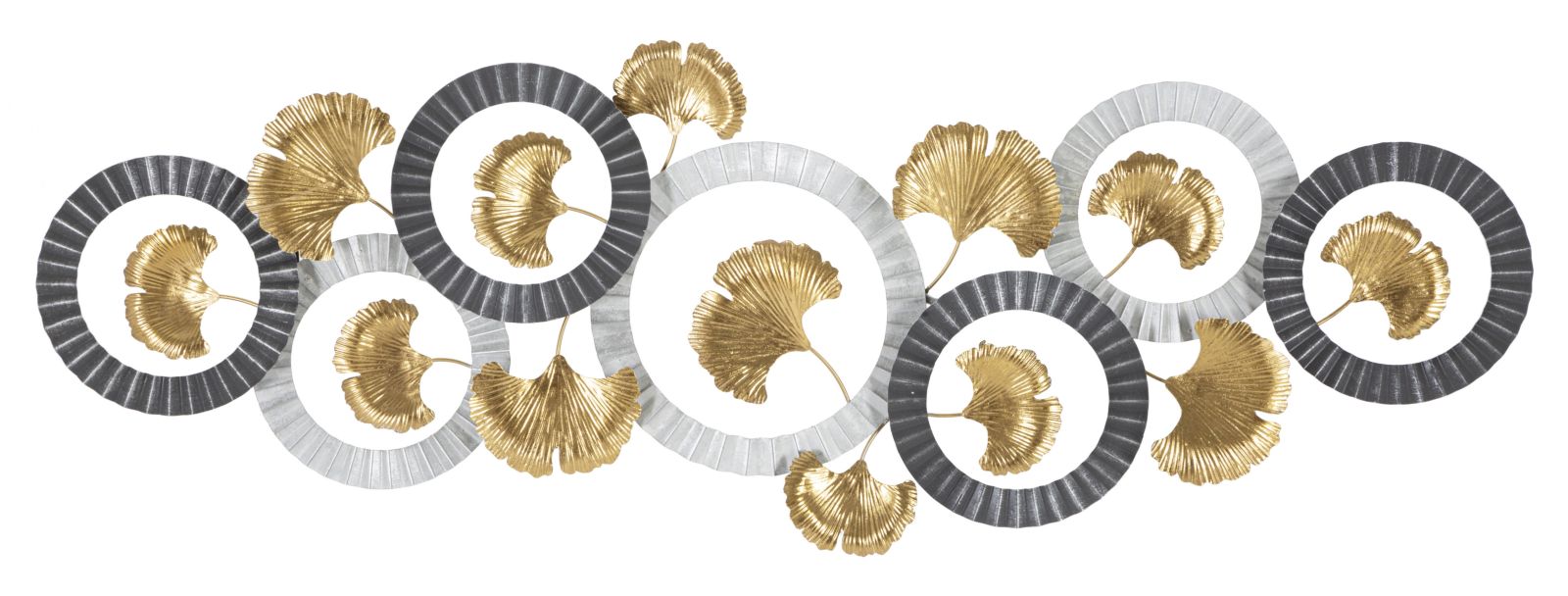 Wanddeko Ginkgo Linea Metall Gold Silber mit Kreisdesign 127,5 cm