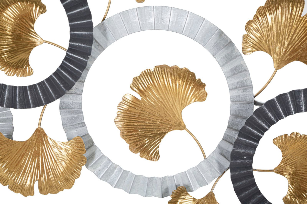 Wanddeko Ginkgo Linea Metall Gold Silber mit Kreisdesign 127,5 cm