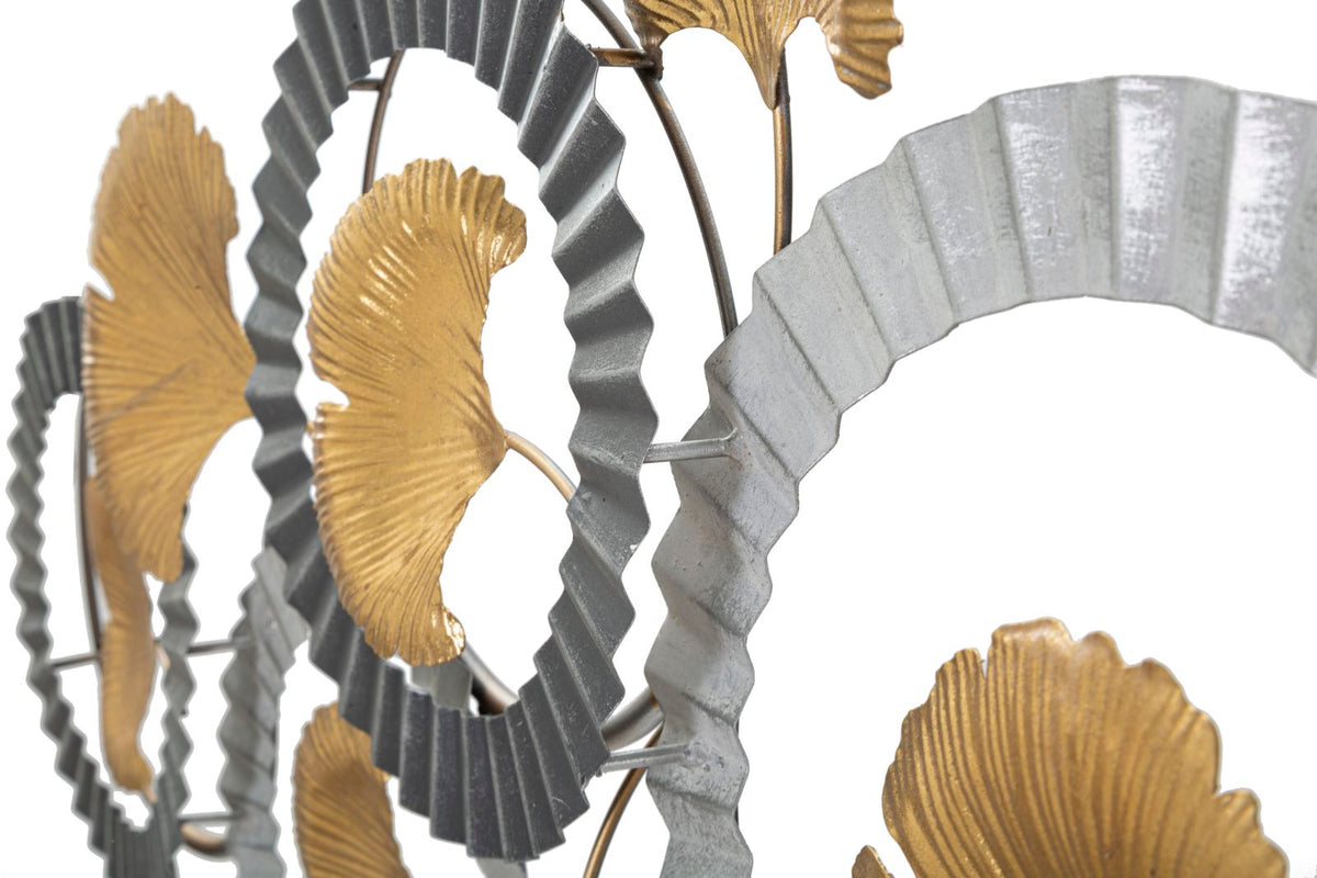 Wanddeko Ginkgo Linea Metall Gold Silber mit Kreisdesign 127,5 cm