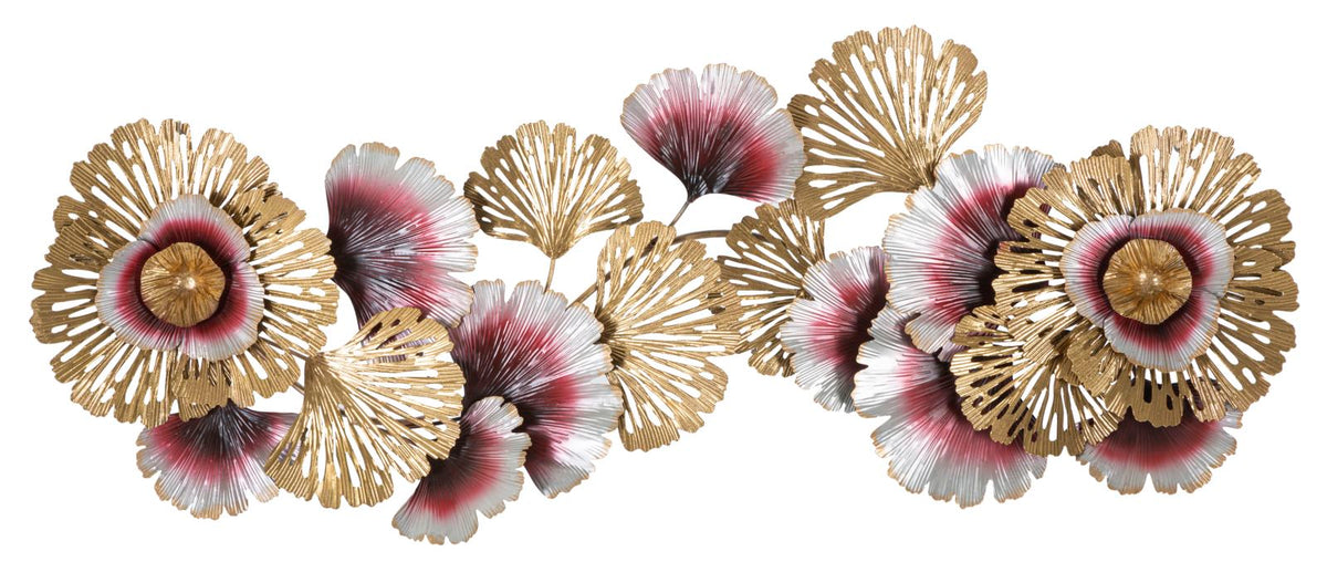 Wanddekoration Blumenpracht Gold Weiß Rot 130 cm