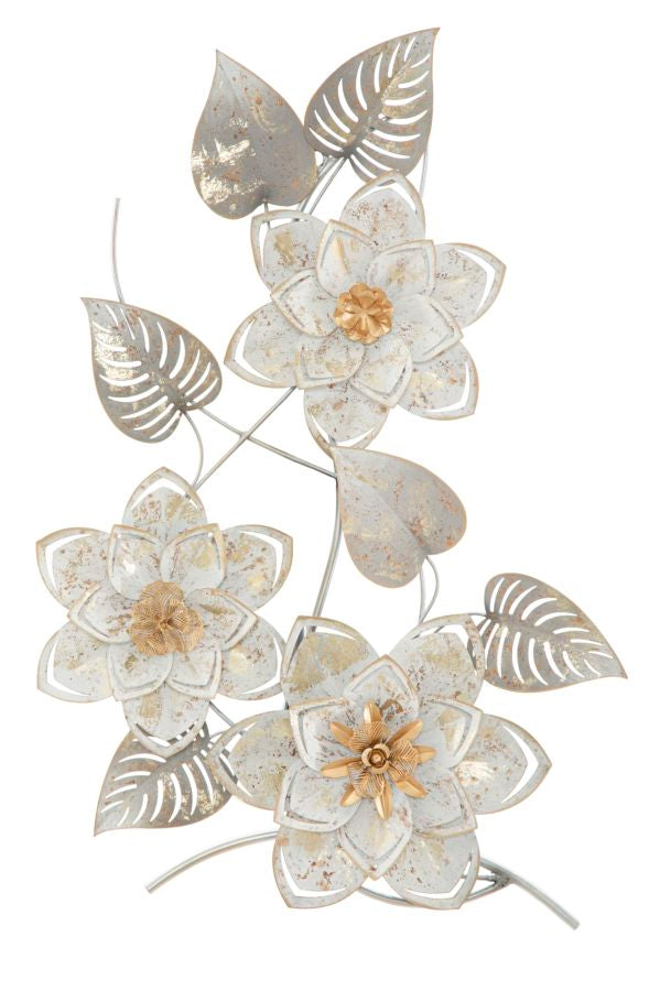 Metall Wanddekoration Artic Blumen creme gold 67,5 cm