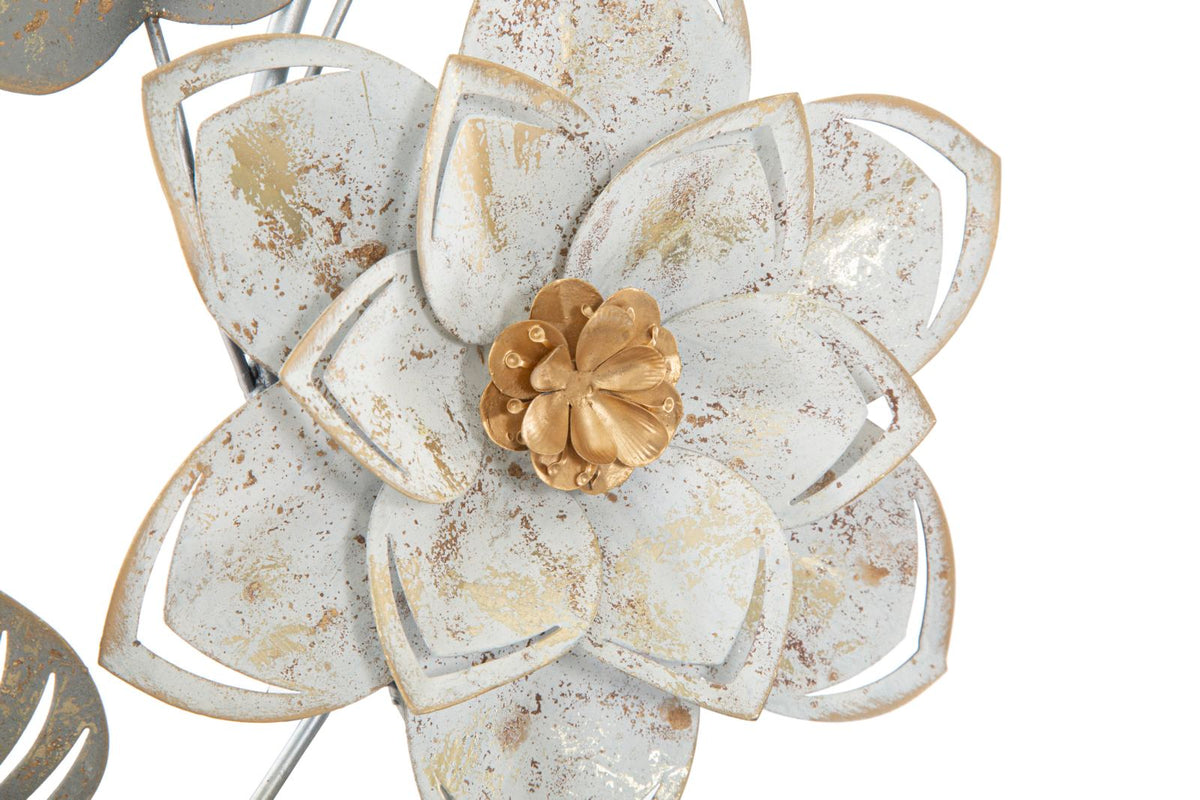 Metall Wanddekoration Artic Blumen creme gold 67,5 cm