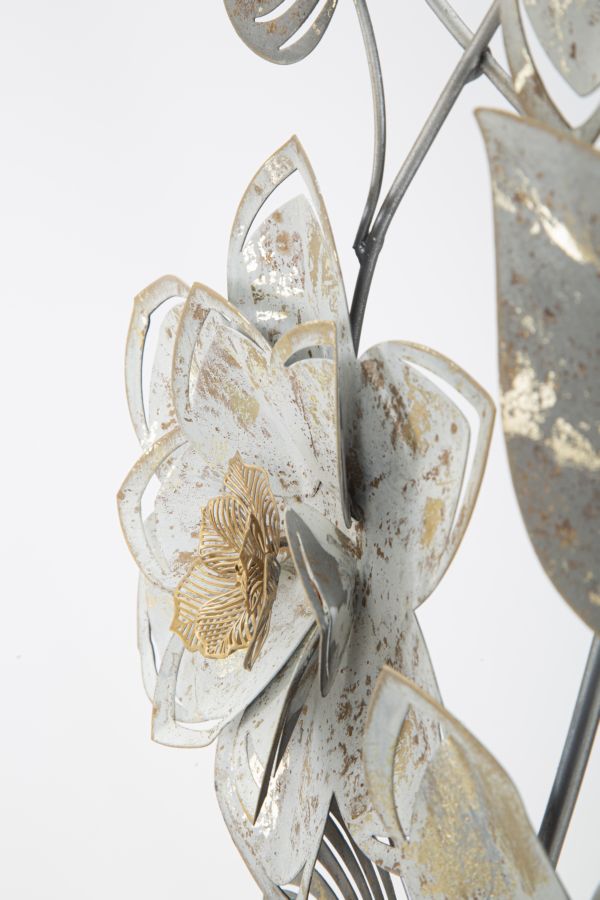 Metall Wanddekoration Artic Blumen creme gold 67,5 cm