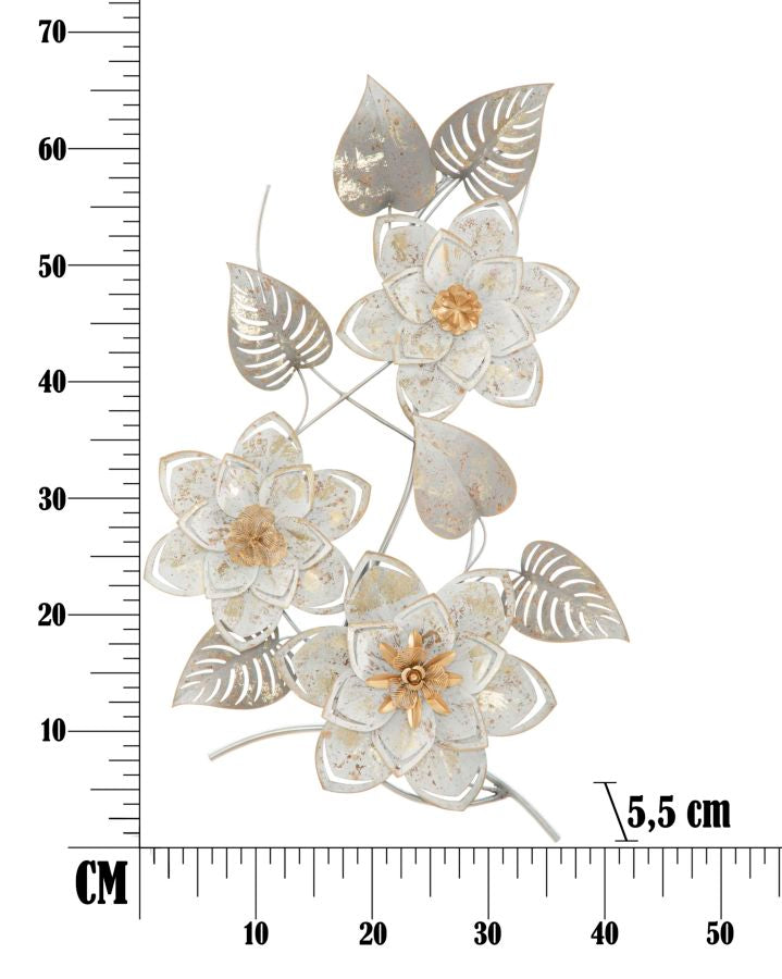 Metall Wanddekoration Artic Blumen creme gold 67,5 cm