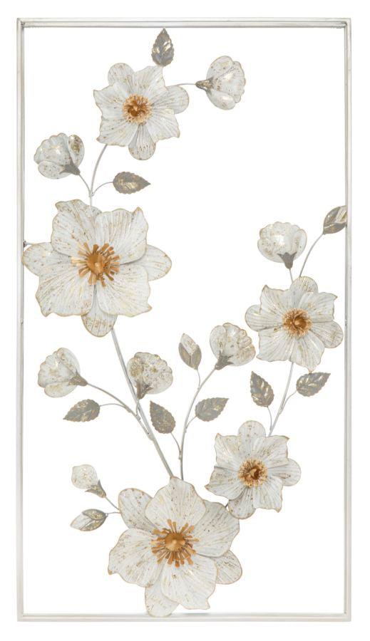 Wanddekoration Flix Blumenmotiv Weiß Gold 90,5 cm