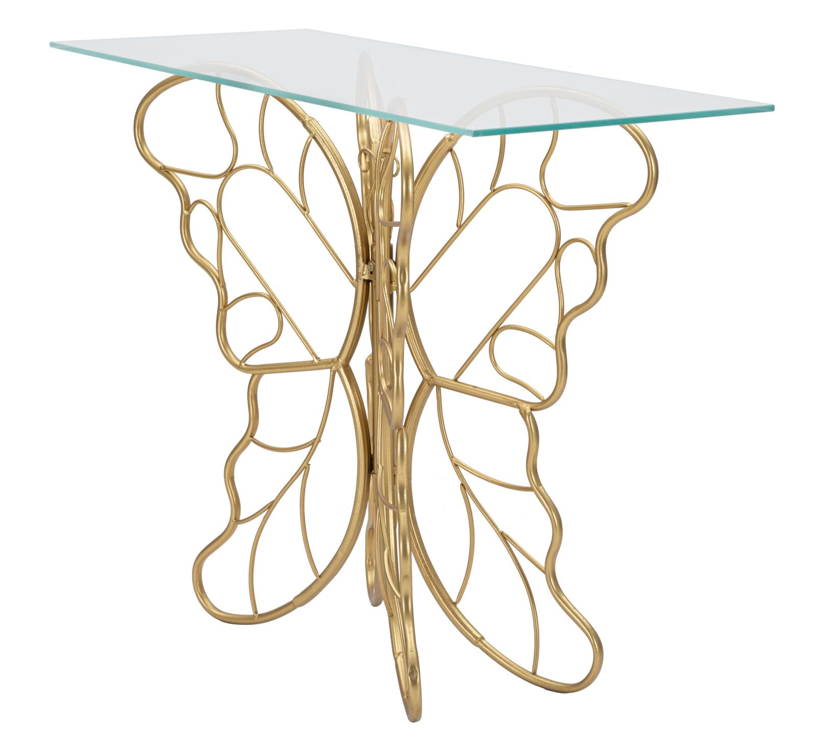 Konsole Butterfly Gold Metalltisch mit Glasplatte