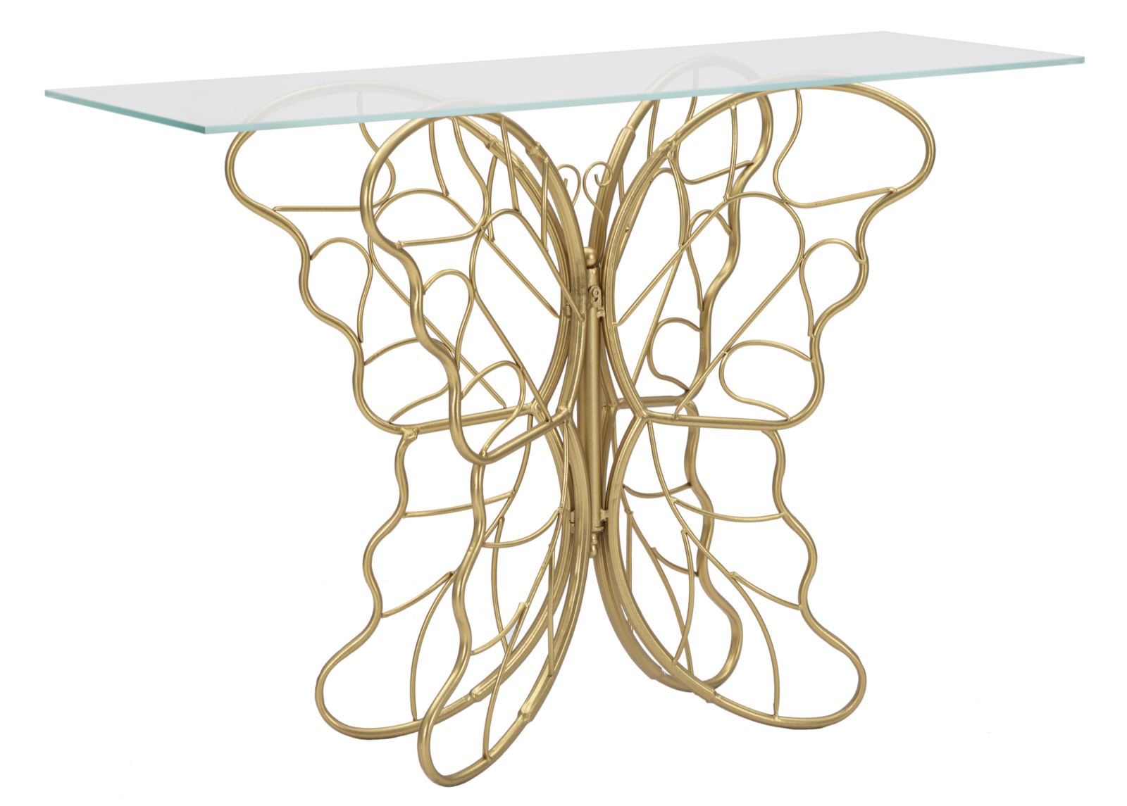Konsole Butterfly Gold Metalltisch mit Glasplatte