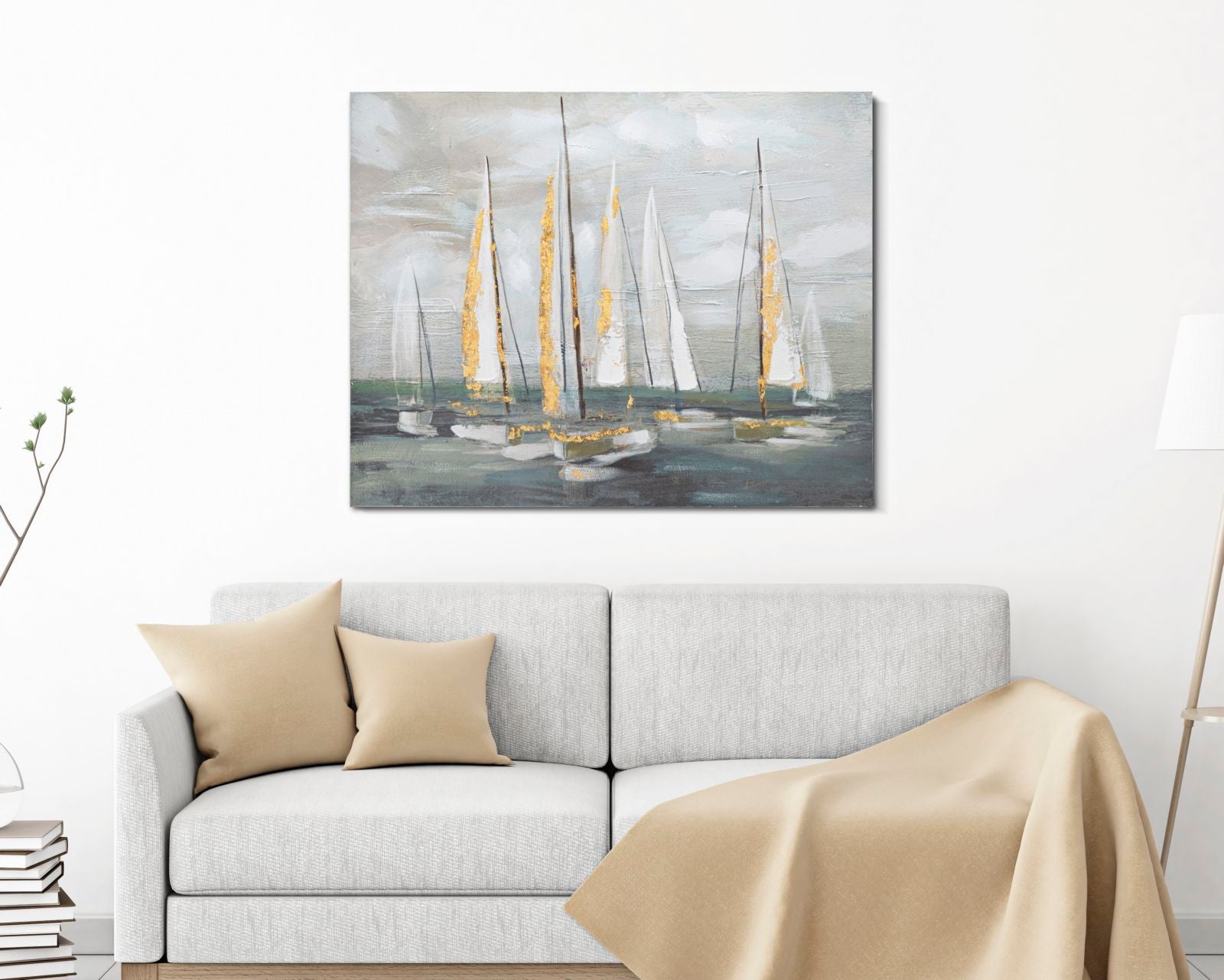 Wandbild Goldene Segel Glam Meer Leinwand 100x80cm