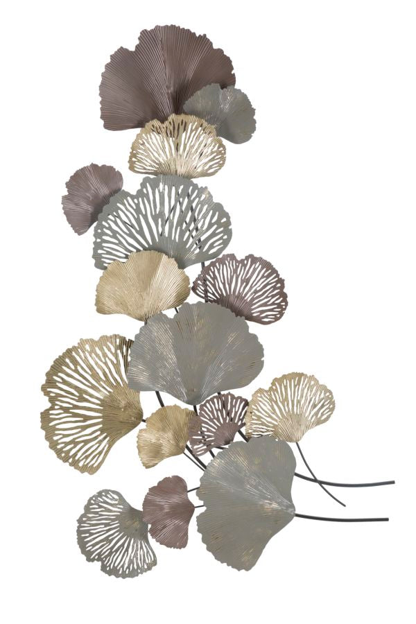 Folia Ginkgo Wanddeko Metall Gold Grau 126 cm