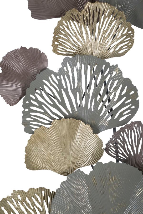 Folia Ginkgo Wanddeko Metall Gold Grau 126 cm