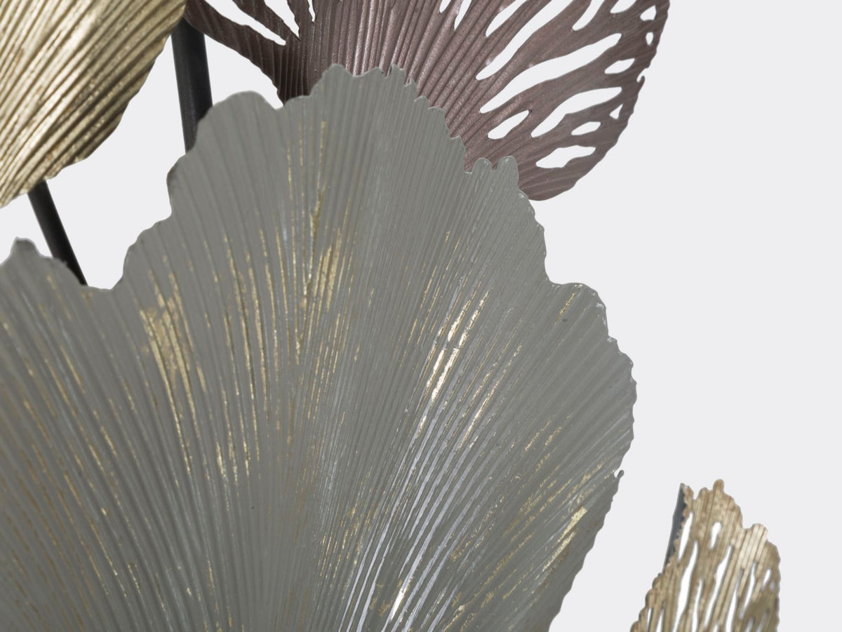 Folia Ginkgo Wanddeko Metall Gold Grau 126 cm