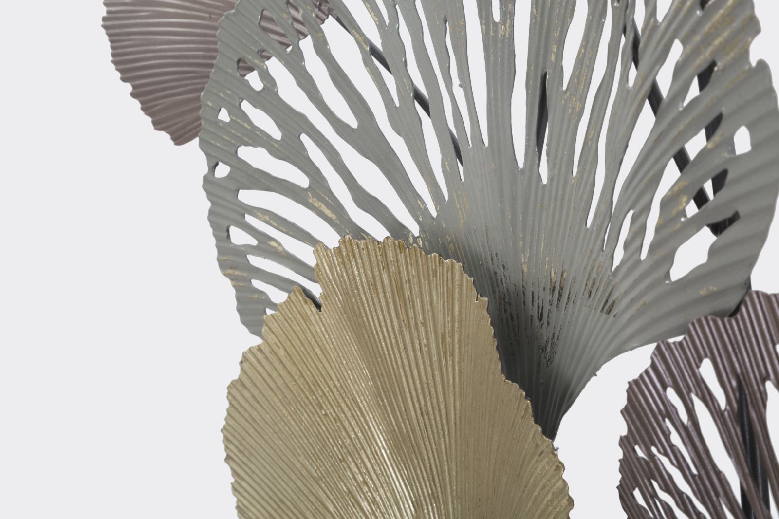 Folia Ginkgo Wanddeko Metall Gold Grau 126 cm