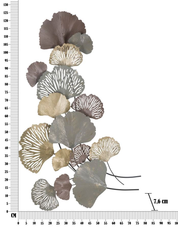 Folia Ginkgo Wanddeko Metall Gold Grau 126 cm