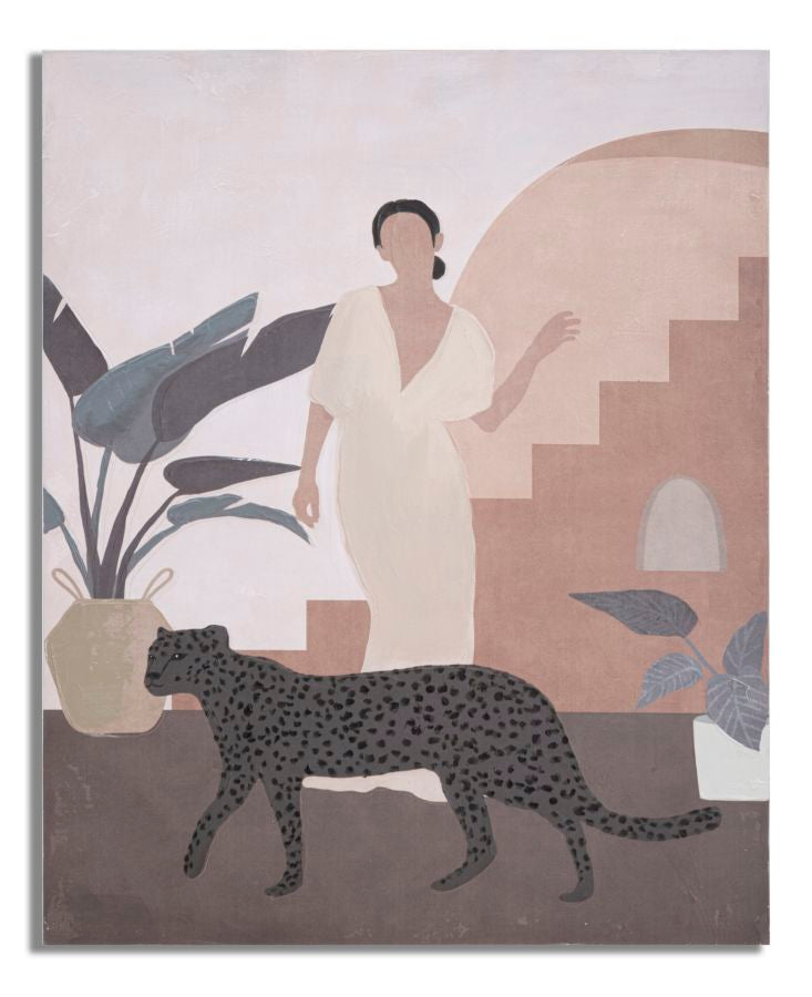 Wandbild Lady C mit Panther 80x100cm – Boho Leinwandkunst in Naturtönen