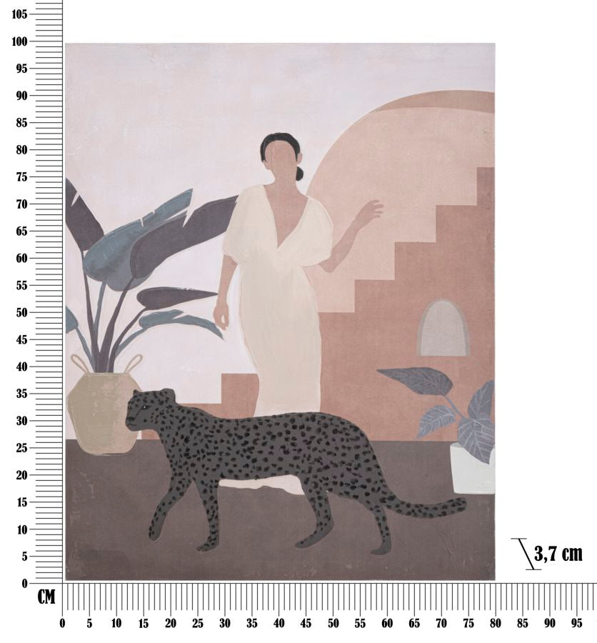 Wandbild Lady C mit Panther 80x100cm – Boho Leinwandkunst in Naturtönen