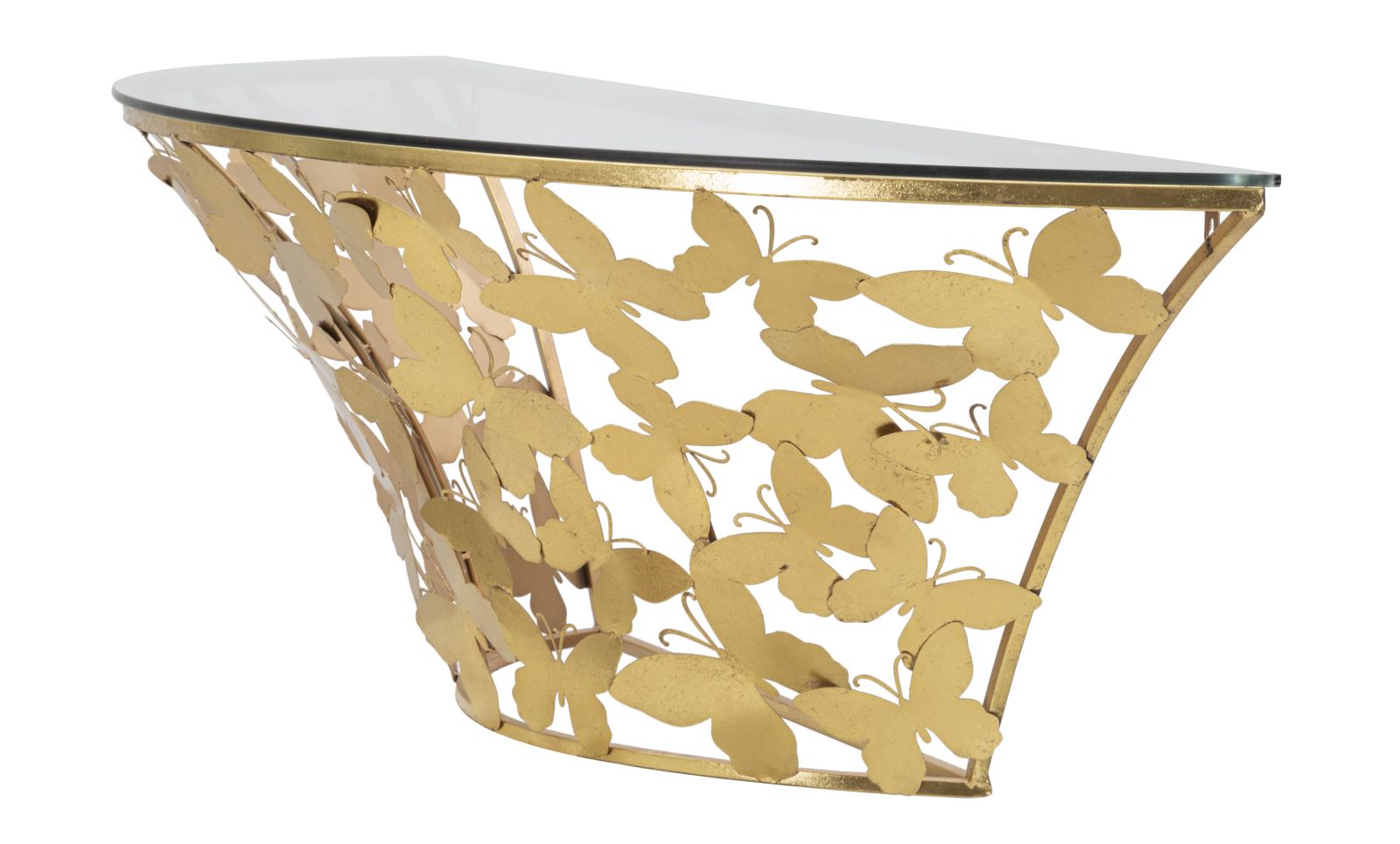 Wandkonsole Butterfly Gold Metall mit Glasplatte