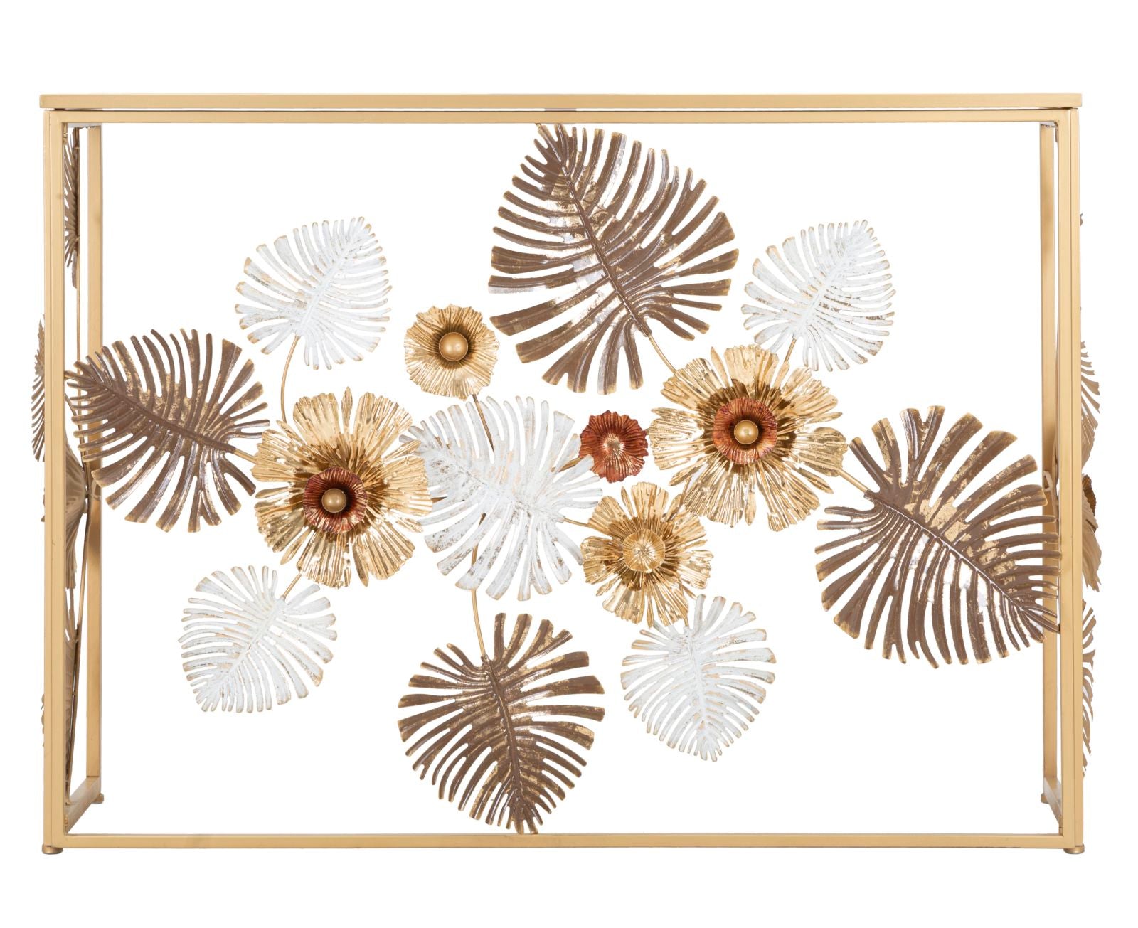 Konsole Floral Blattdesign Glasplatte Glam Floris Metall