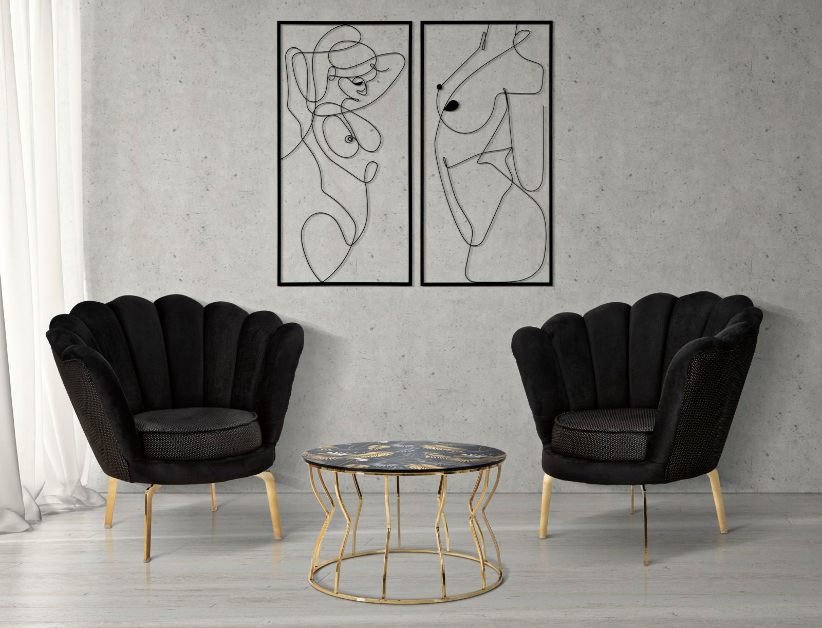 Exklusives Wandbild Set Body Art – Handgefertigte Eisenkunst 50x100 cm – 2er Set Schwarz