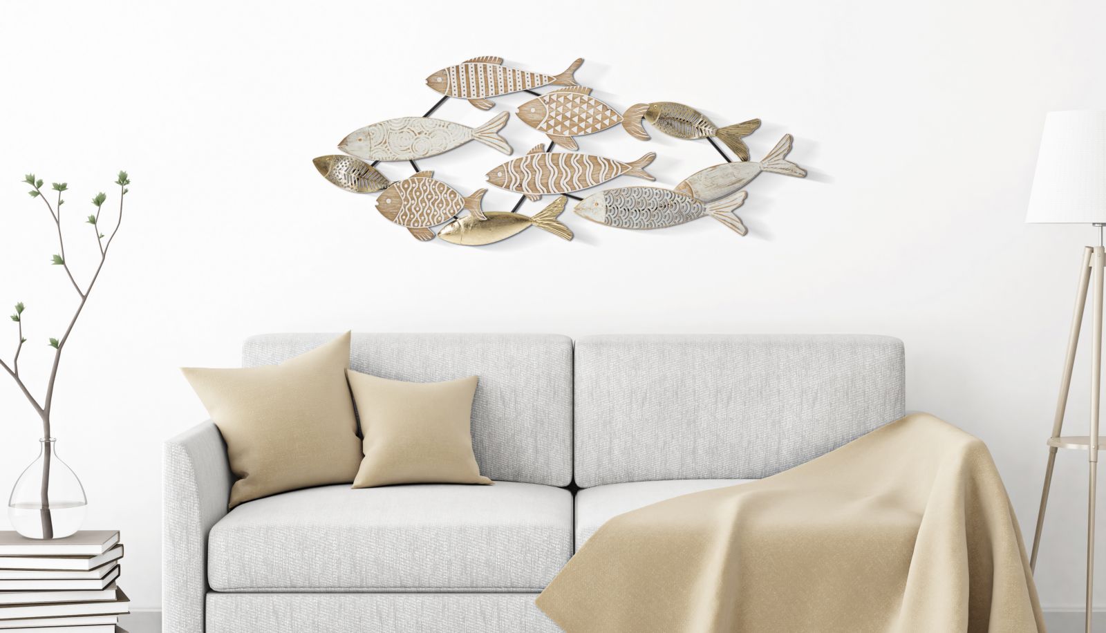 Wanddeko Fishy Metall Wandpanel Meer Design 118 cm