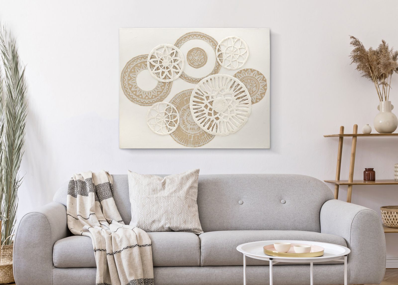 Wandbild Icer Boho Chic Weiß Natur 80x100cm Leinwand Kunst