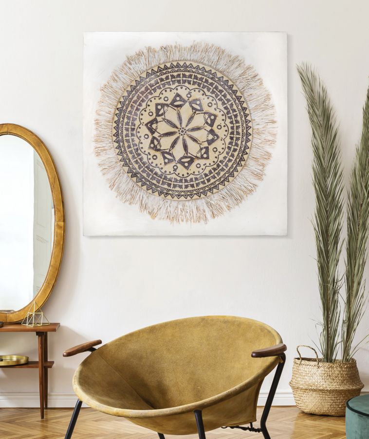 Wandbild Malindi Boho Chic Naturdesign 100x100cm Leinwand Rundmotiv