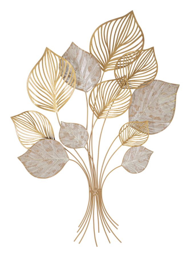 Wanddekoration Felix Blätter gold weiß 63 x 85 cm