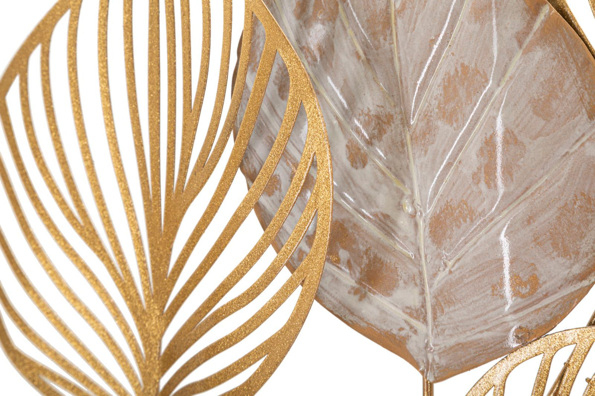 Wanddekoration Felix Blätter gold weiß 63 x 85 cm