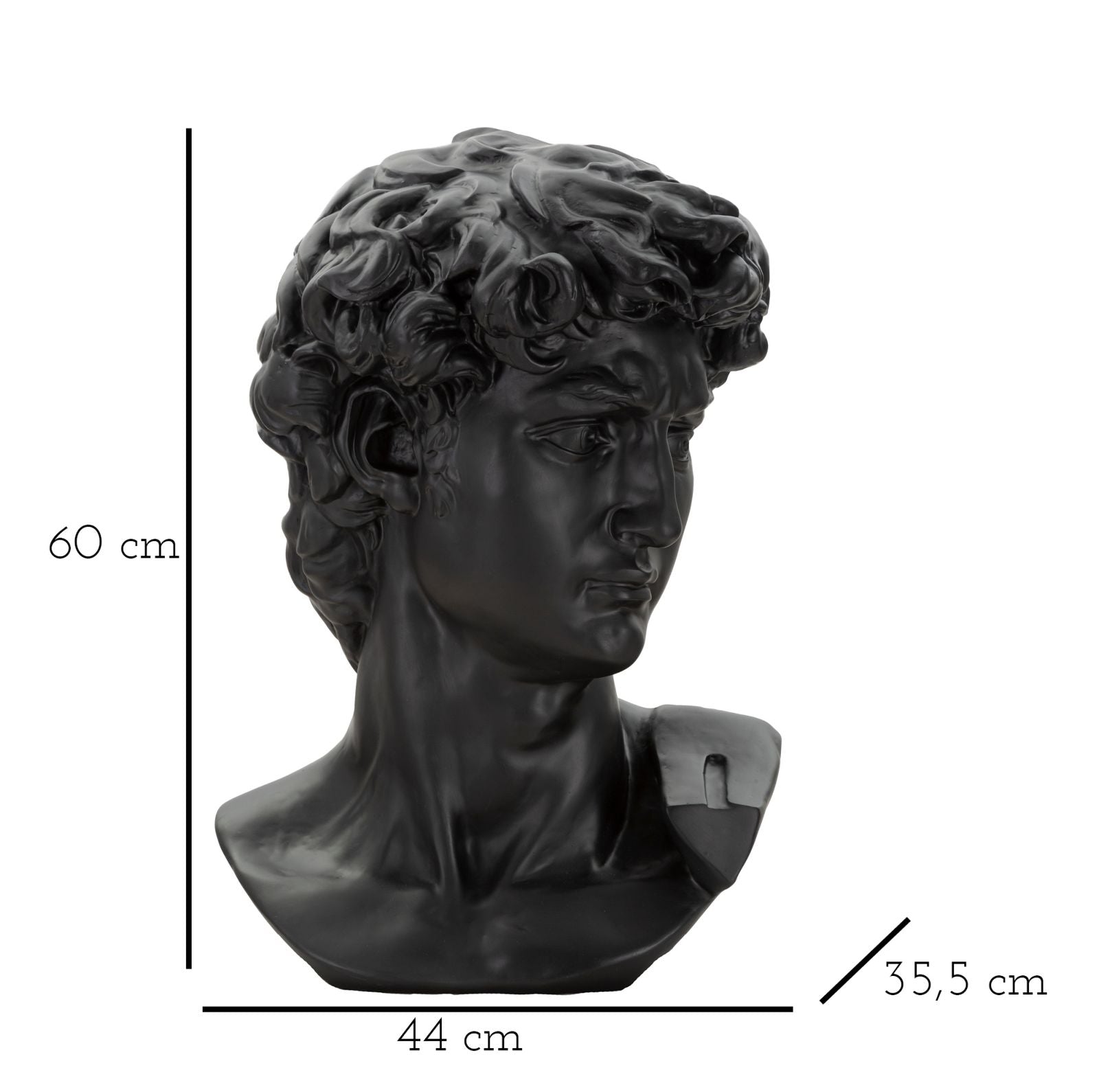 Deko Büste David Schwarz Skulptur 60cm Klassisch Resin Figur