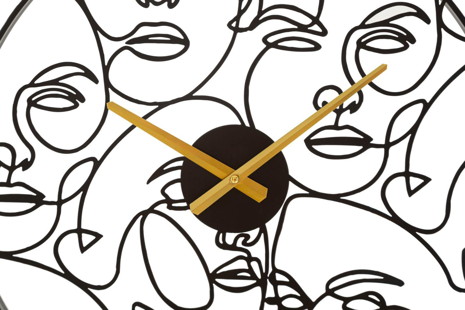 Faces Wall Clock 50 cm Modern metal wall clock with face design in black and gold