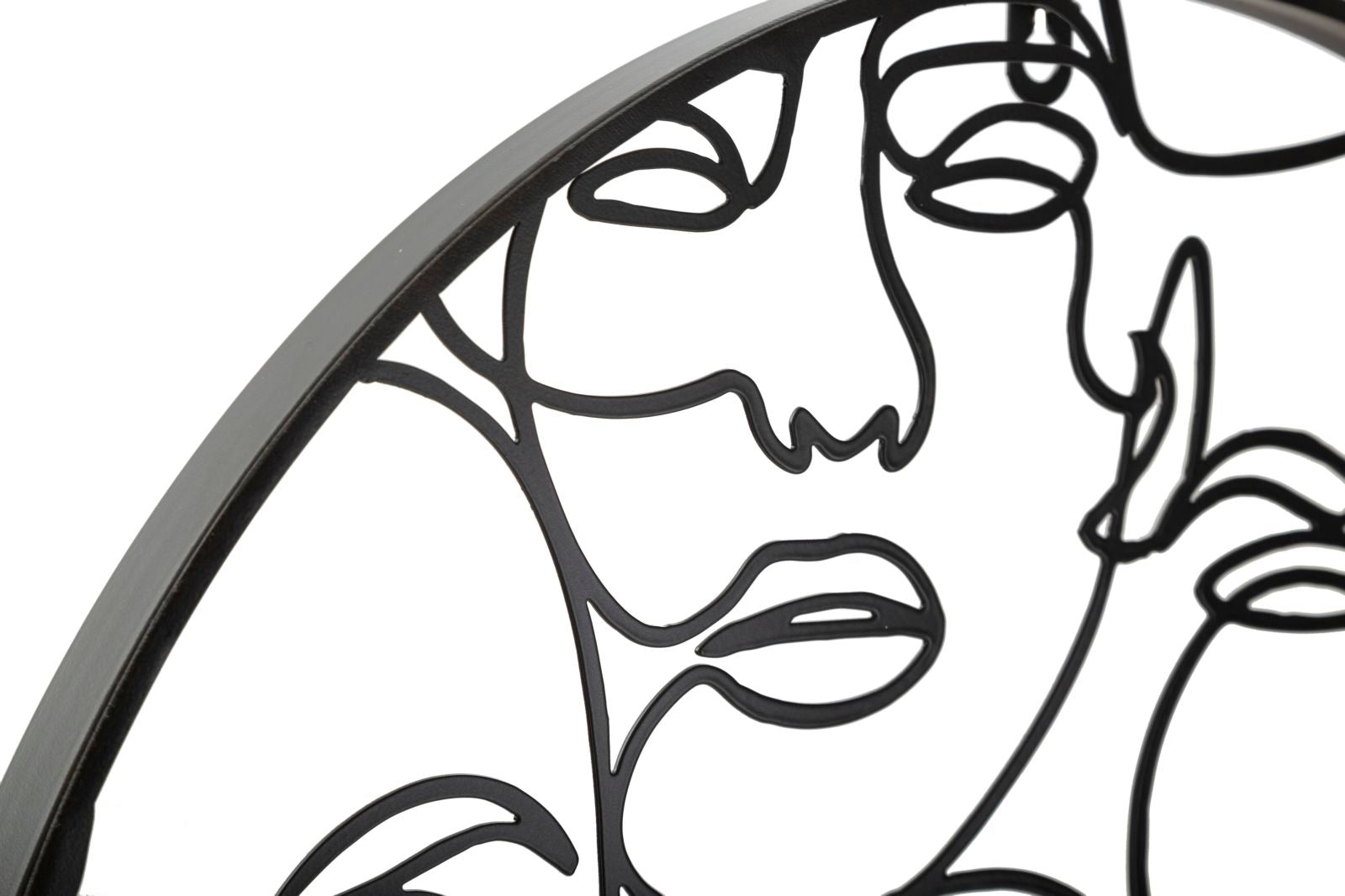 Faces Wall Clock 50 cm Modern metal wall clock with face design in black and gold