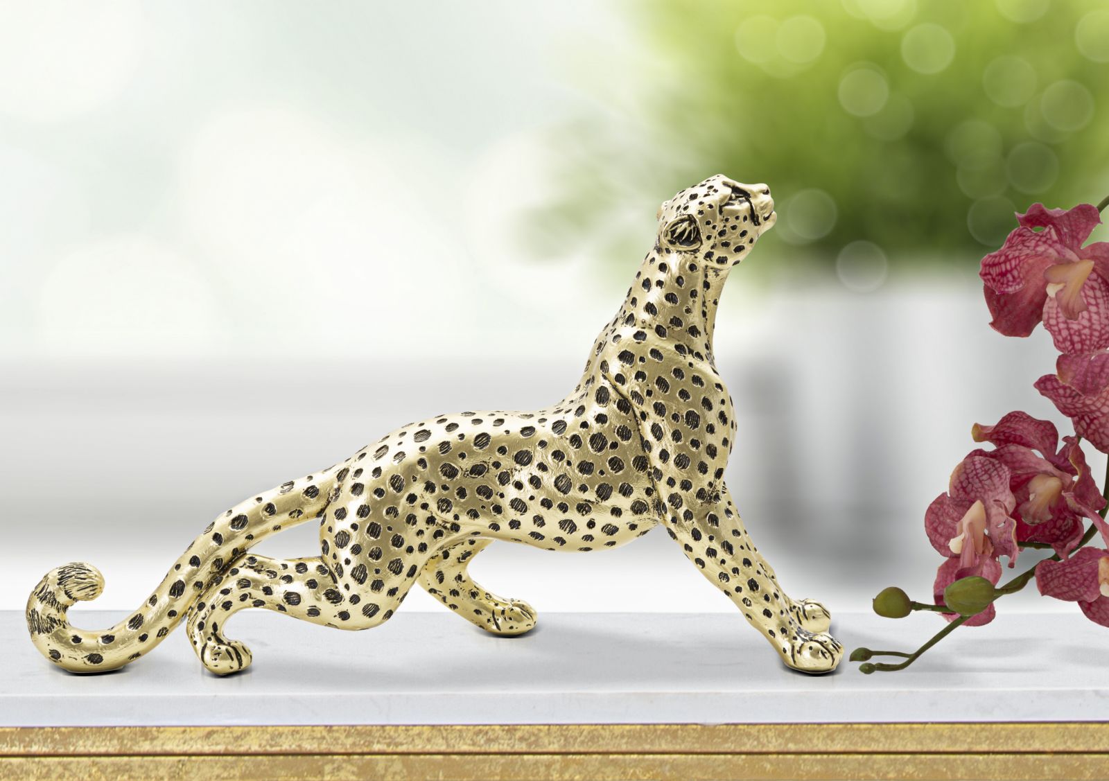 Dekofigur Leopard Gold 33cm Glamour Skulptur Resin Tierfigur