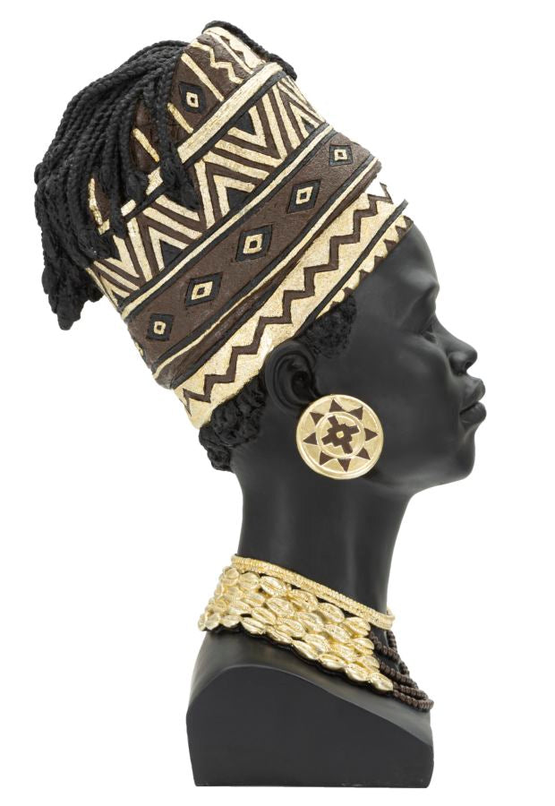 Deko Büste Masai Mann Resin Schwarz Gold 45 cm