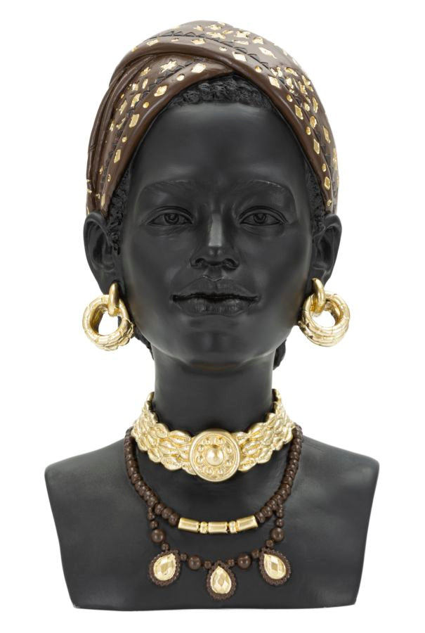 Deko Büste Masai Frau Resin Braun Gold 30 cm