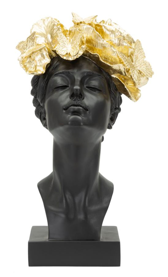 Deko Büste Flora schwarz gold mit Schmetterlingen 36,5 cm