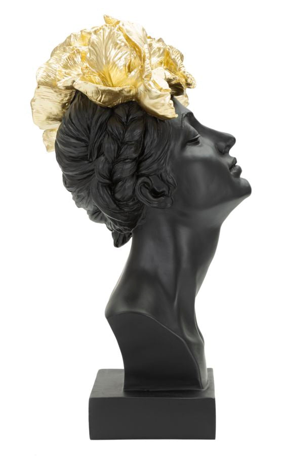Skulptur Donna Farfalle Kopfdeko Schwarz Gold Resina Glam Büste
