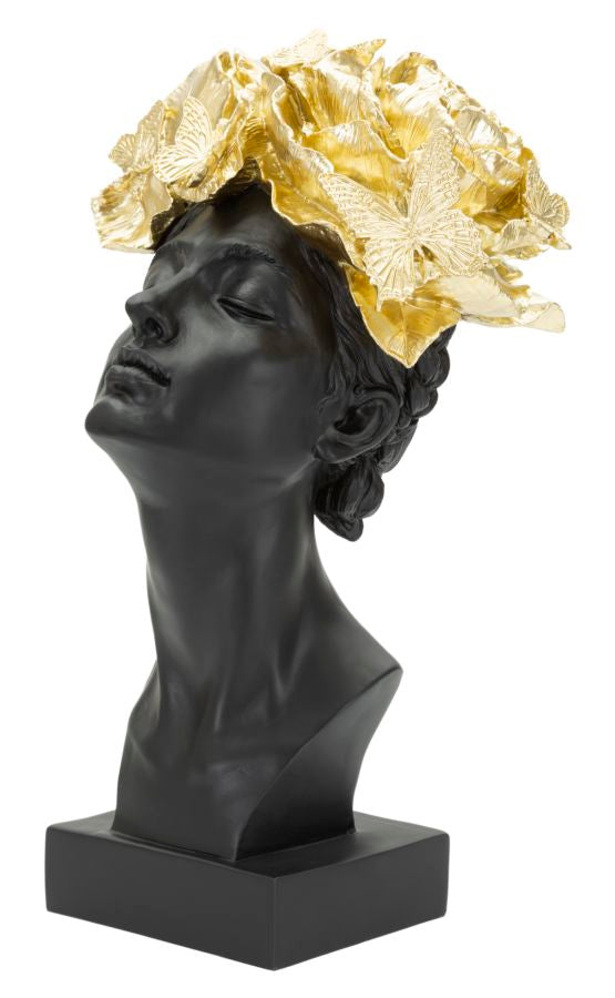 Skulptur Donna Farfalle Kopfdeko Schwarz Gold Resina Glam Büste
