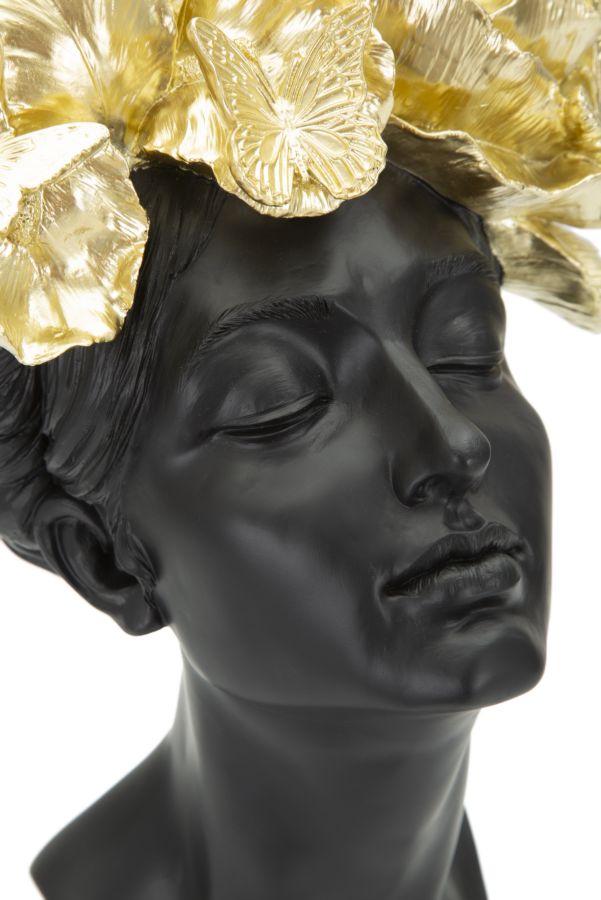 Skulptur Donna Farfalle Kopfdeko Schwarz Gold Resina Glam Büste
