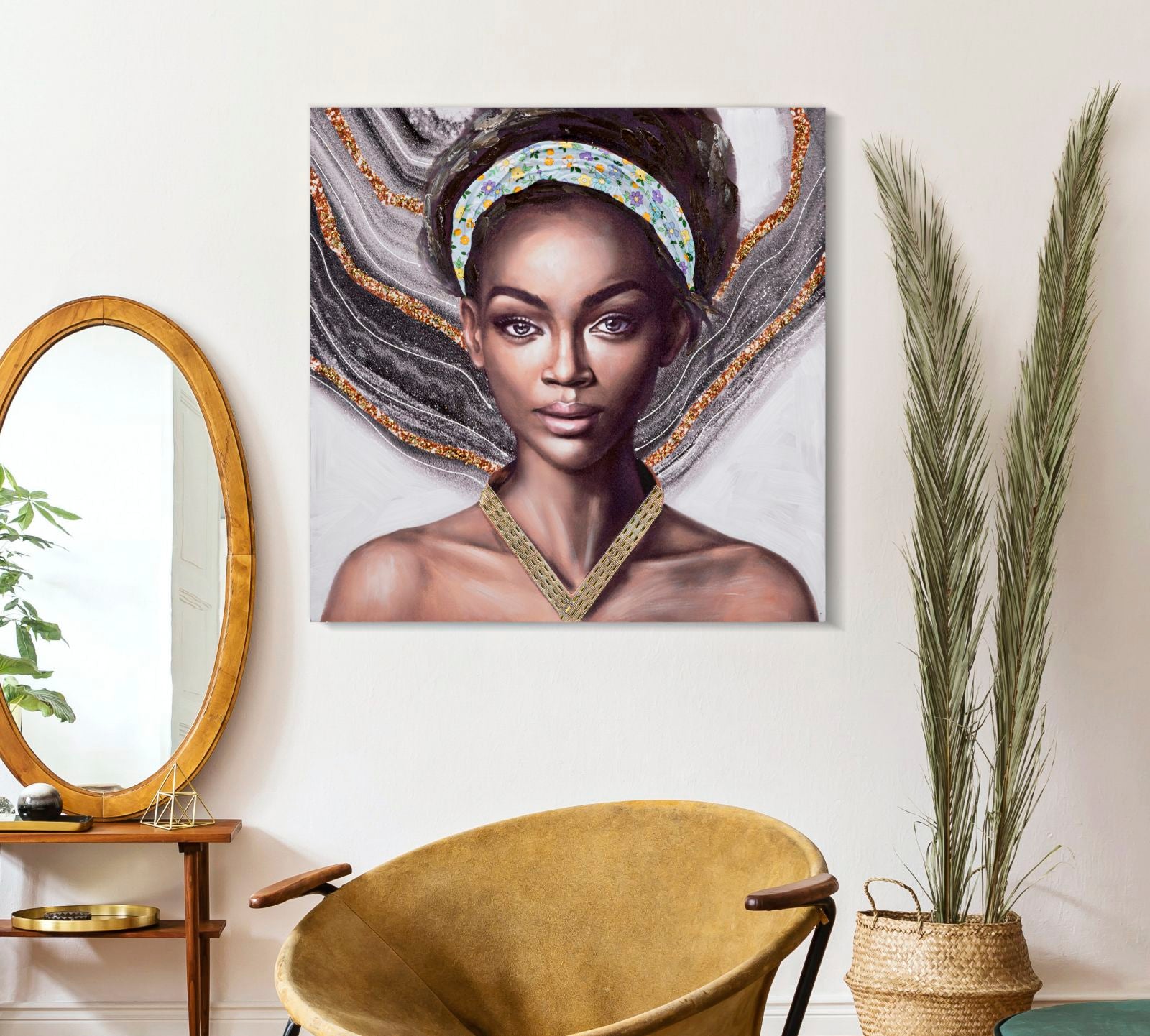 Wandbild Naomi B Leinwand Portrait Boho Chic Schwarz Gold