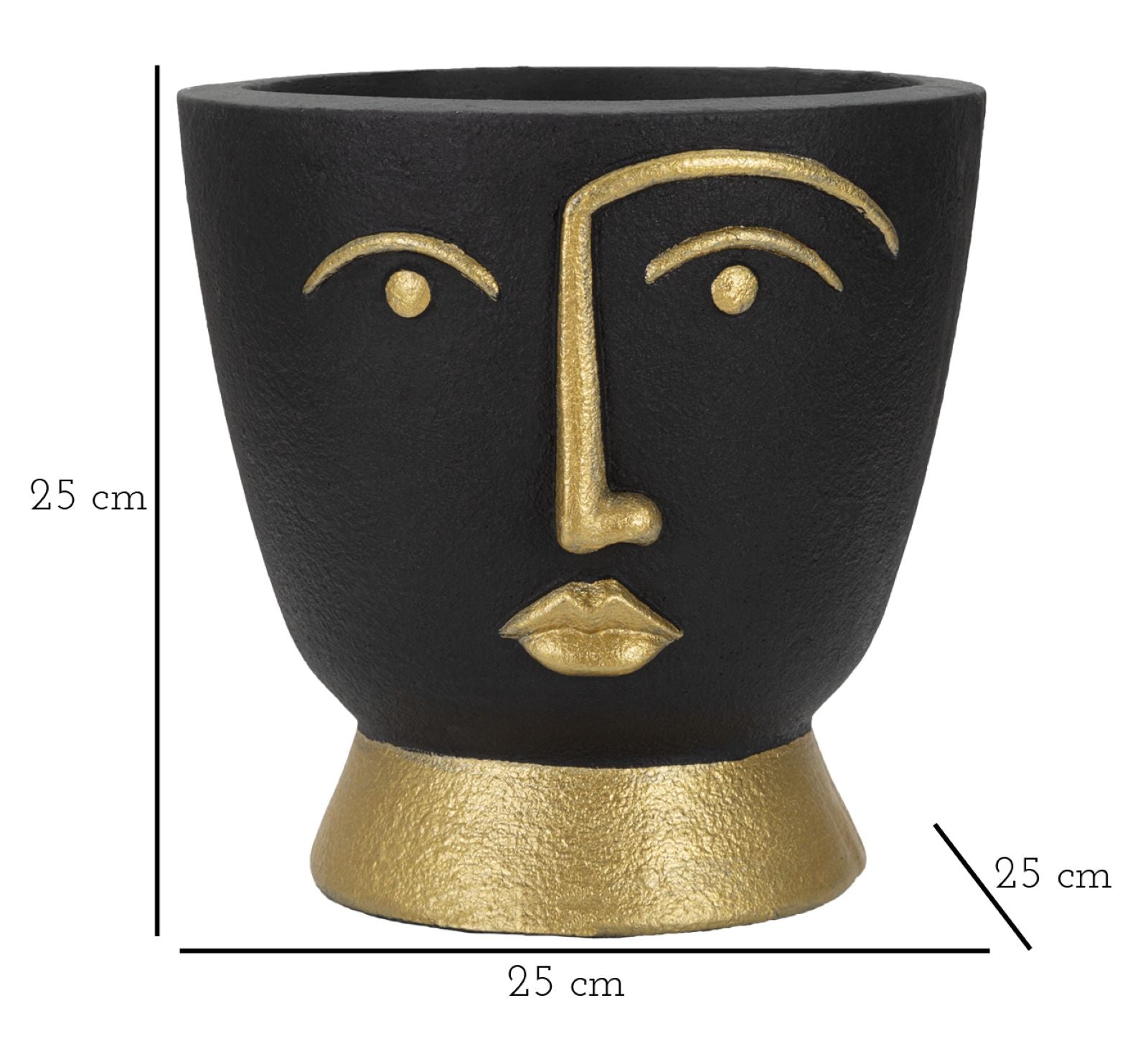 Blumentopf Amaru Tribal Gesicht Schwarz Gold 25 cm Resin