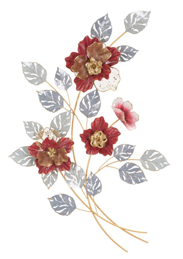 Wanddeko Lovis Blüten Metall Wandobjekt Rot Gold Silber 68x98cm