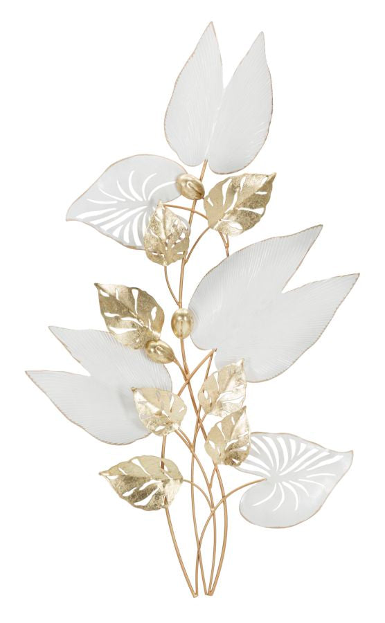 Blattwerk Wanddeko Metall Gold Weiß 90,8 cm