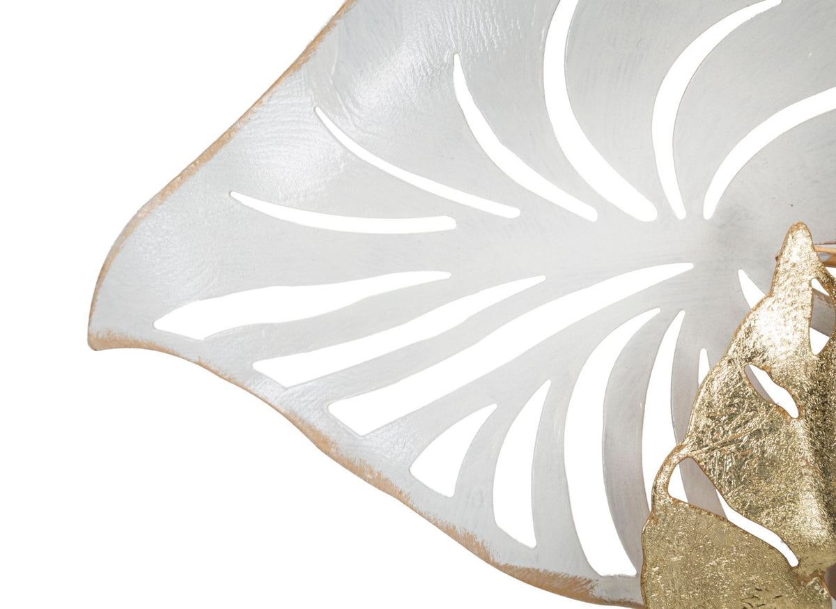 Blattwerk Wanddeko Metall Gold Weiß 90,8 cm