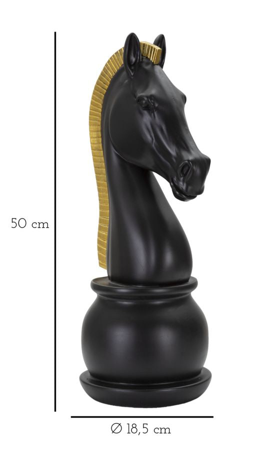 Schachfigur Pferd Schwarz Gold 50cm Dekofigur Resin Glam