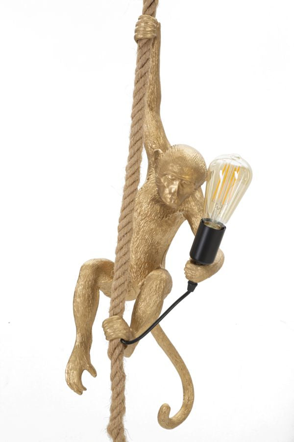 Monkey Pendant Lamp Gold 145 cm – Resin monkey lamp with cord and E27 socket