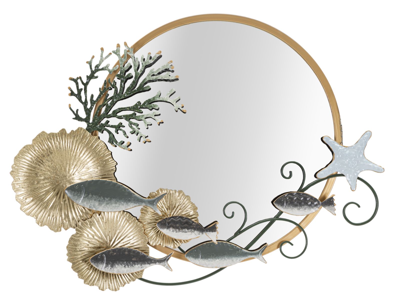 Wandspiegel Metall Fische 89 x 65 cm – Maritimes Wohnaccessoire