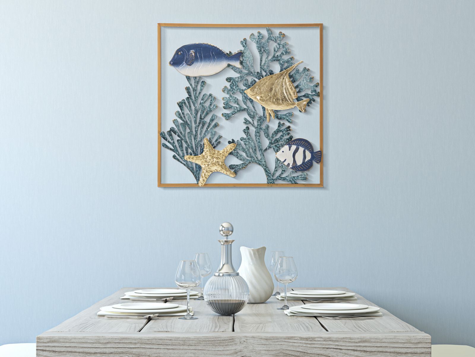 Wanddeko Fish Coral Metall Wandpanel Meer Design 50 cm