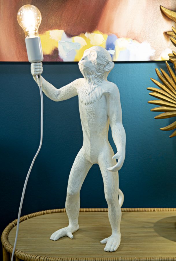 Tischlampe Monkey Weiß Resin 55 cm Affenfigur Lampe